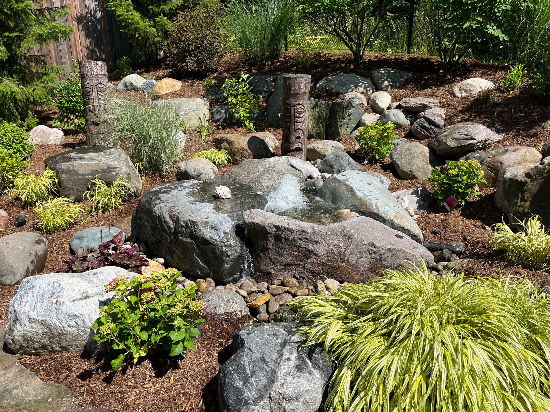 Natural stone waterfall and water feature