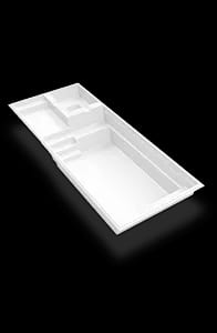 Azoria Sapphire fiberglass pool with integrated spa and modern home